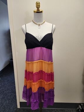 Sangria Colorblock Tiered Mini Dress Spaghetti Strap Size 10